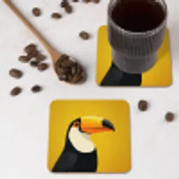 Toekan - Minimalistisch - Snavel - Oranje onderzetter kurk middel -sfeer2