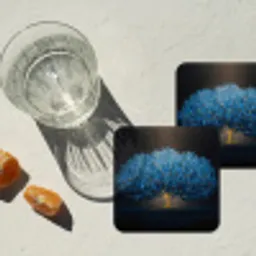 Boom - Blauw - Bladeren - Penseelstreken onderzetter kurk middel -sfeer4