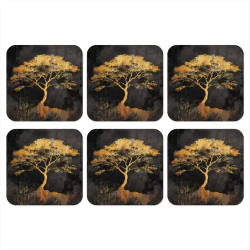 Boom - Schilderij - Goud - Abstract onderzetter kurk middel -3d