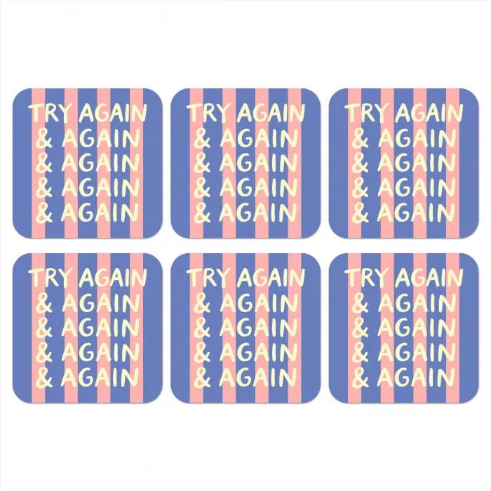 Try again - Strepen - Roze - Verticaal - Blauw onderzetter kurk middel -3d