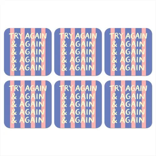 Try again - Strepen - Roze - Verticaal - Blauw onderzetter kurk middel -3d