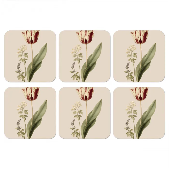 Tulp - Minimalistisch - Beige onderzetter kurk middel -3d