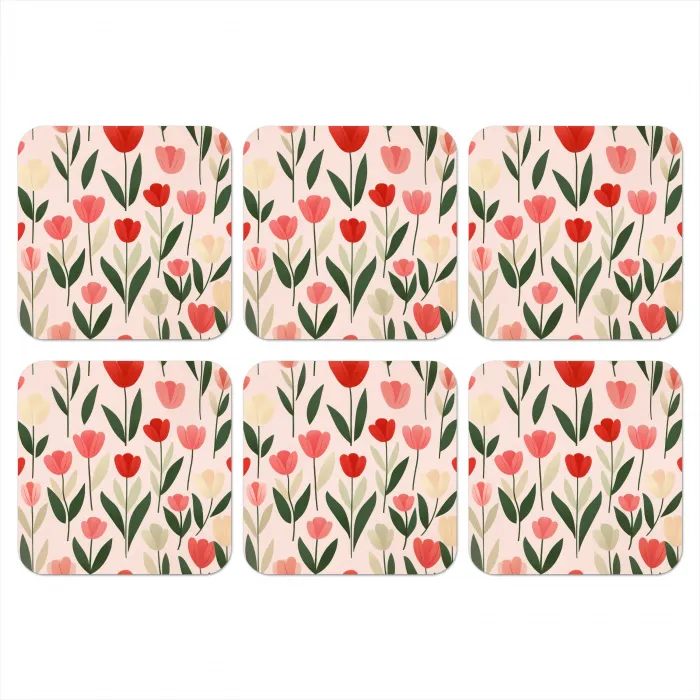 Tulpen - Modern - Roze onderzetter kurk middel -3d