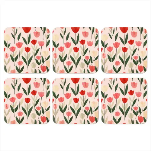 Tulpen - Modern - Roze onderzetter kurk middel -3d