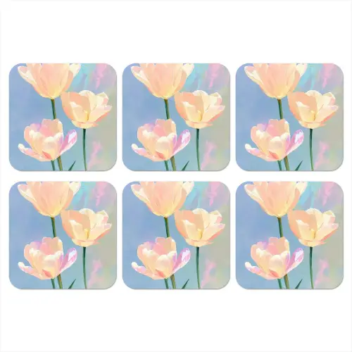 Tulpen - Roze accenten - Blauw onderzetter kurk middel -3d
