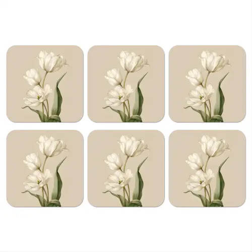 Tulpen - Wit - Bladeren onderzetter kurk middel -3d
