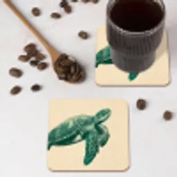 Schildpad - Sierlijk - Groen - Schild onderzetter kurk middel -sfeer2