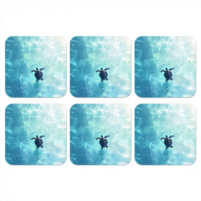 Schildpad - Zee - Blauw - Schittering onderzetter kurk middel -3d