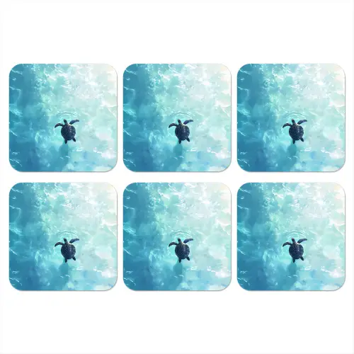 Schildpad - Zee - Blauw - Schittering onderzetter kurk middel -3d