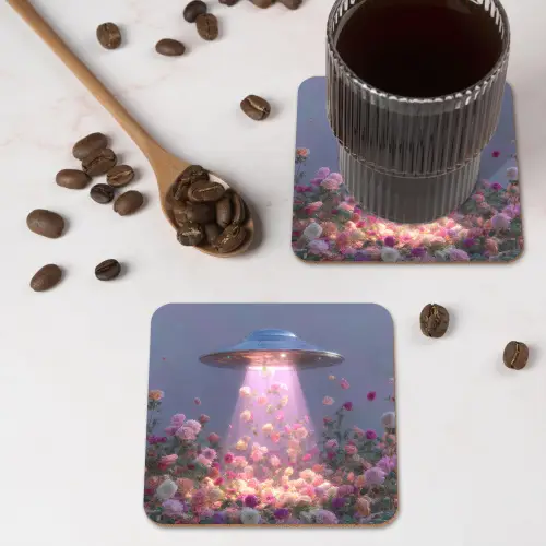 Ufo - Rozen - Pastelkleuren onderzetter kurk middel -sfeer2