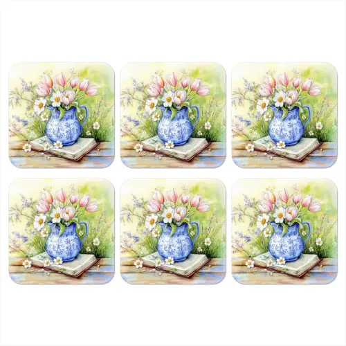 Vaas - Delftsblauw - Madeliefjes onderzetter kurk middel -3d
