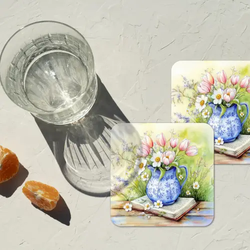 Vaas - Delftsblauw - Madeliefjes onderzetter kurk middel -sfeer4