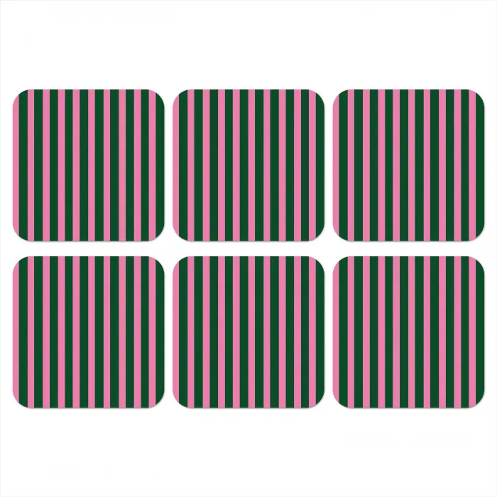 Verticale strepen - Groen - Roze onderzetter kurk middel 366 -3d