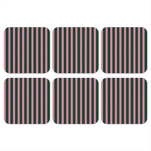 Verticale strepen - Groen - Roze onderzetter kurk middel 366 -3d