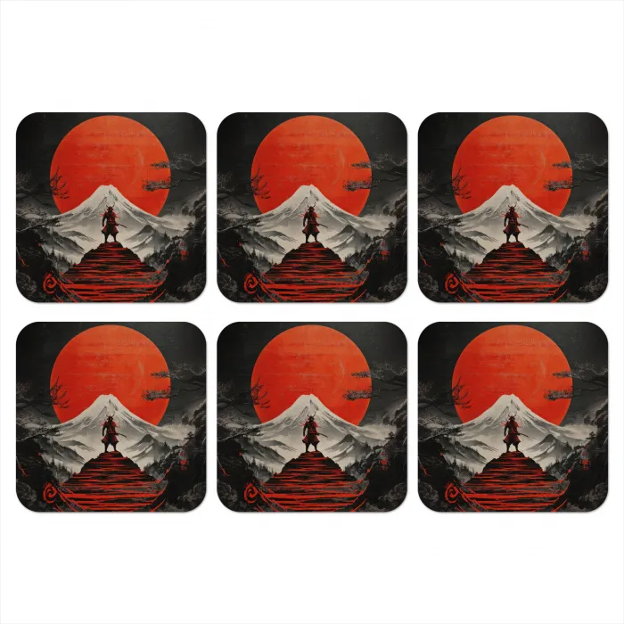Krijger - Rode trappen - Zon - Berg onderzetter kurk middel -3d