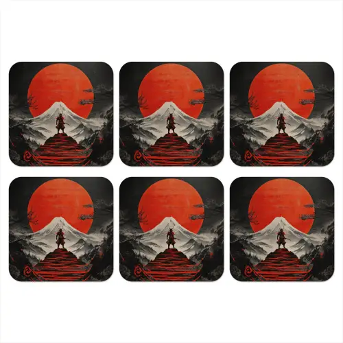 Krijger - Rode trappen - Zon - Berg onderzetter kurk middel -3d