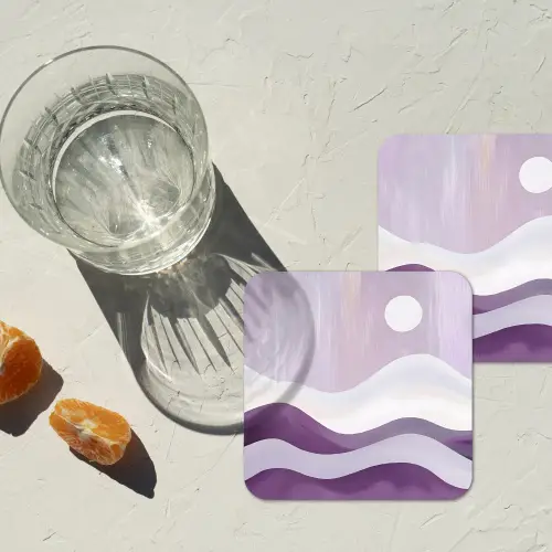 Golven - Heuvels - Abstract - Paars onderzetter kurk middel -sfeer4