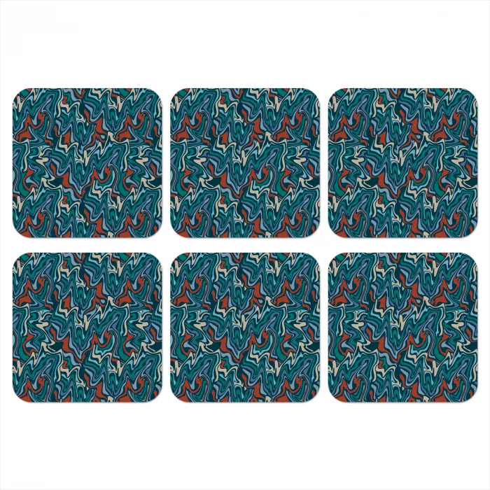 Golven - Retro - Blauw - Patroon onderzetter kurk middel 366 -3d