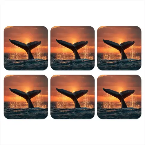 Walvis staart - Water - Zonsondergang onderzetter kurk middel -3d