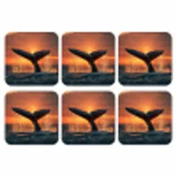 Walvis staart - Water - Zonsondergang onderzetter kurk middel -3d