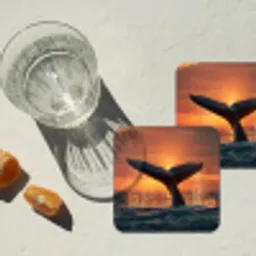 Walvis staart - Water - Zonsondergang onderzetter kurk middel -sfeer4