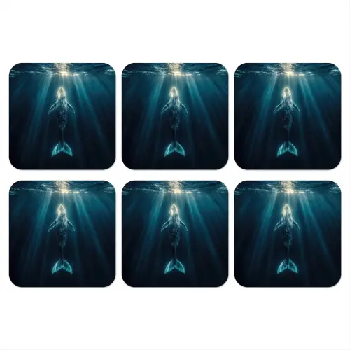 Walvis - Water - Zonnestralen - Blauw onderzetter kurk middel -3d