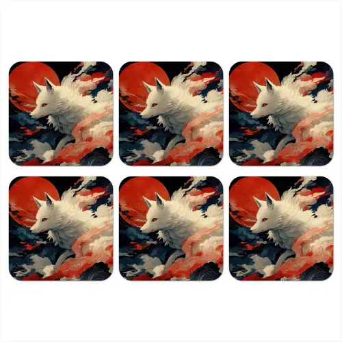 Witte vos - wolken - maan onderzetter kurk middel -3d