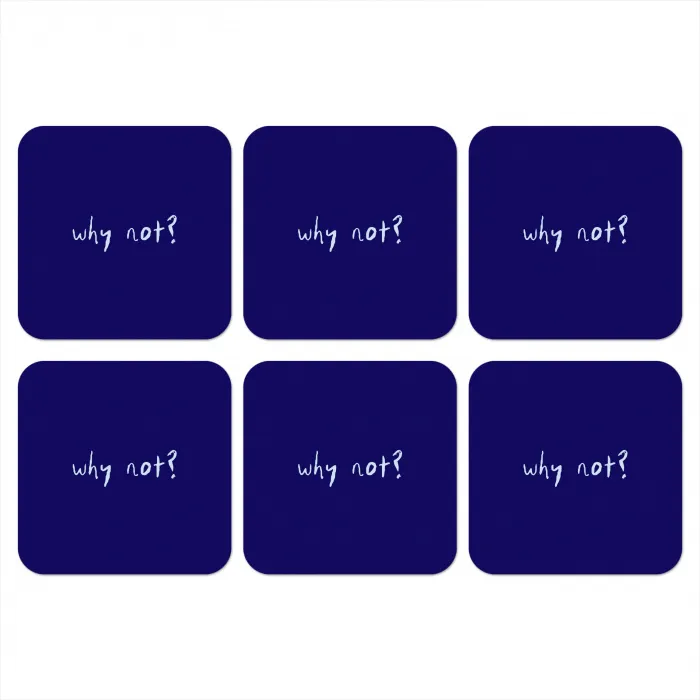 Why not - Blauw - Handgeschreven onderzetter kurk middel -3d