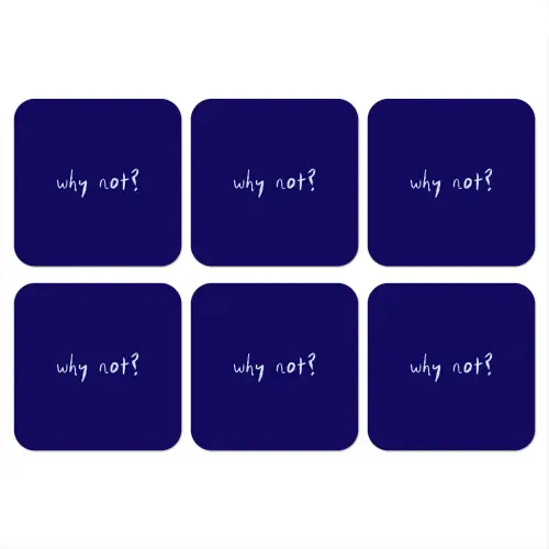Why not - Blauw - Handgeschreven onderzetter kurk middel -3d