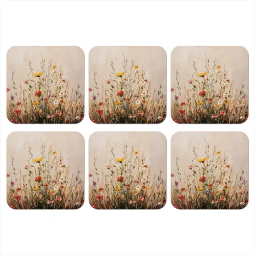 Wilde bloemen - Penseelstreken - Rustgevend onderzetter kurk middel -3d