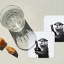 Wijnfles - Otter - Zwart onderzetter kurk middel -sfeer4