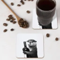 Wijnfles - Otter - Zwart onderzetter kurk middel -sfeer2