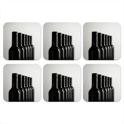 Wijnflessen - Zwart - Minimalistisch onderzetter kurk middel -3d