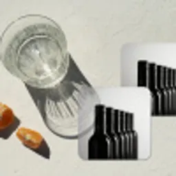 Wijnflessen - Zwart - Minimalistisch onderzetter kurk middel -sfeer4