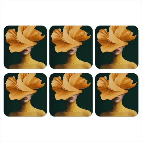 Vrouw - Hoed - Geel onderzetter kurk middel -3d