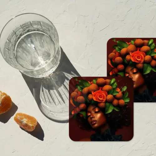 Vrouw - lychee - exotisch onderzetter kurk middel -sfeer4