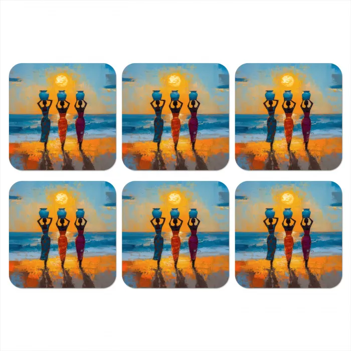 Vrouwen - Strand - Zondsondergang onderzetter kurk middel -3d