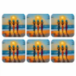 Vrouwen - Strand - Zondsondergang onderzetter kurk middel -3d