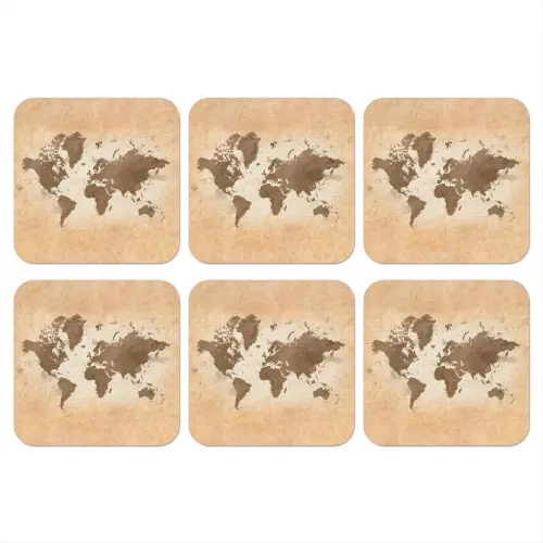Wereldkaart - Beige - Bruin onderzetter kurk middel -3d