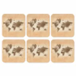 Wereldkaart - Beige - Bruin onderzetter kurk middel -3d
