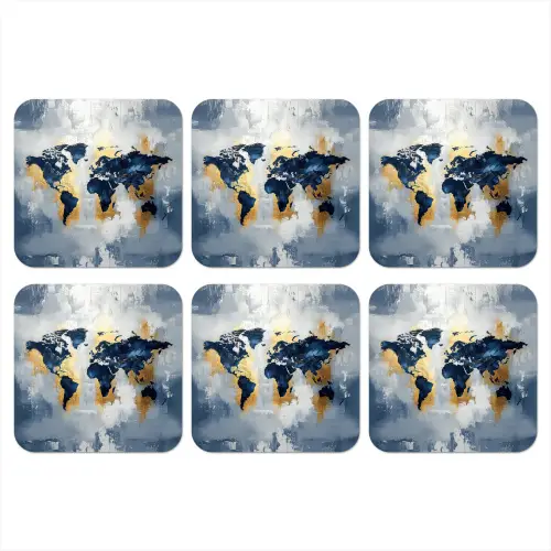 Wereldkaart - Blauw - Abstract onderzetter kurk middel -3d