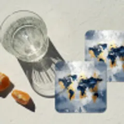 Wereldkaart - Blauw - Abstract onderzetter kurk middel -sfeer4