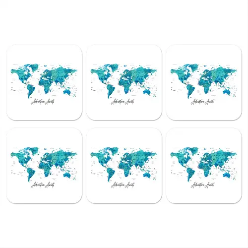 Wereldkaart - Blauw - Kleurrijk onderzetter kurk middel -3d
