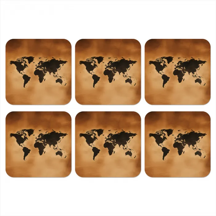 Wereldkaart - Bruin - Kaart onderzetter kurk middel -3d