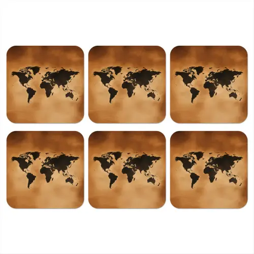 Wereldkaart - Bruin - Kaart onderzetter kurk middel -3d