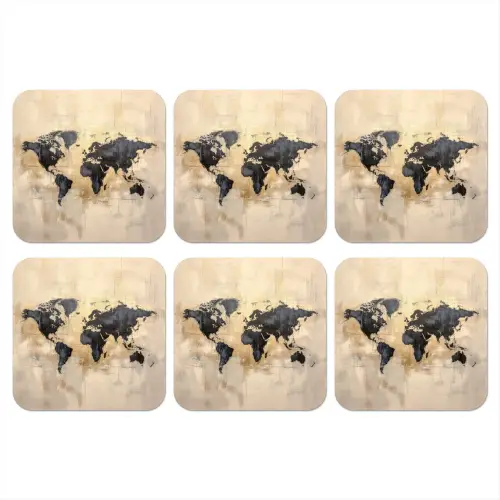 Wereldkaart - Goud - Zwart - Abstract onderzetter kurk middel -3d