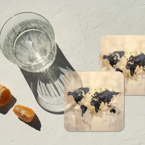 Wereldkaart - Goud - Zwart - Abstract onderzetter kurk middel -sfeer4