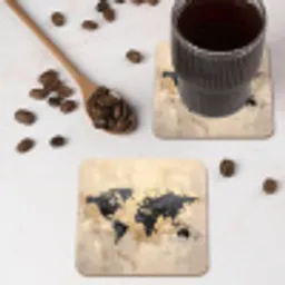 Wereldkaart - Goud - Zwart - Abstract onderzetter kurk middel -sfeer2