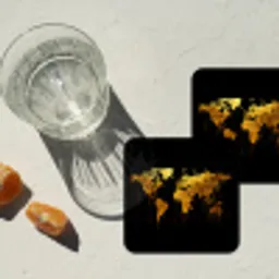 Wereldkaart - Goud - Druipen - Zwart onderzetter kurk middel -sfeer4