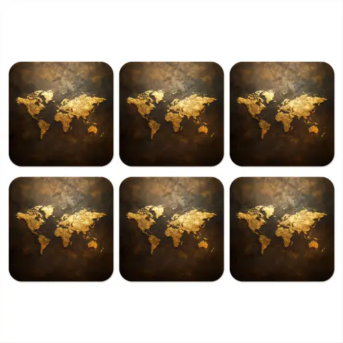 Wereldkaart - Goud - Roest onderzetter kurk middel -3d